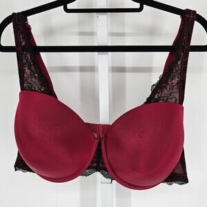 Catherines Intimates Womens Sz 46C T Shirt Bra Red w/ Black Lace Sexy